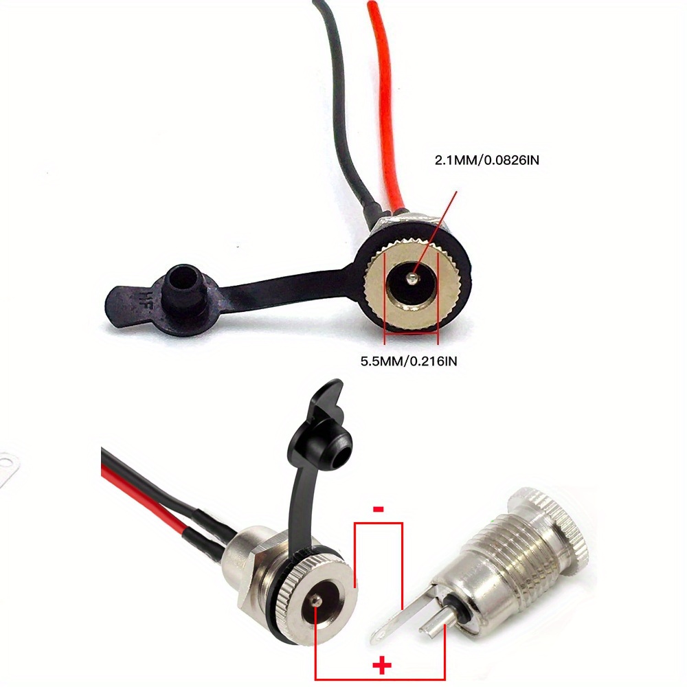 5sets female   threaded   jack panel adapter 5 5mm x 2 1mm connector with pre   wire     panel mount socket 2 pin solder type with cover cap for mp3 phone audio video Product details 2