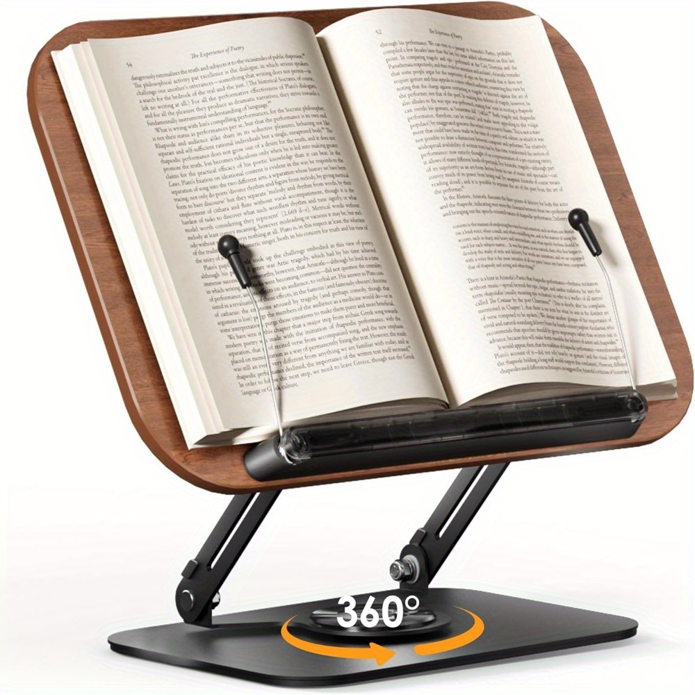 E-shop Holzständer Buchhalter Tägliche Bürobedarf Plattform, Ständer 360° Drehbar Lesetablettständer R51 Drehbar Dunkles Holzbrett mit 2 Kugelförmigen