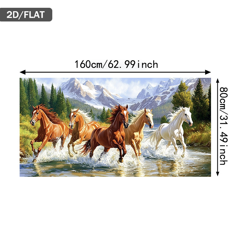 TEMU 2d Flat, 2d Flat, Modern Abstract Canvas Art Featuring Horses In A River, Measuring 31.49 By 62.99 Inches Or 80 By 160 Centimeters, Room And