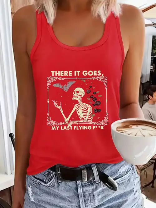 skull pattern letter print ladies individual casual vest 160g ladies fashion top comfortable quick dry loose spring summer outdoor ladies casual sports vest