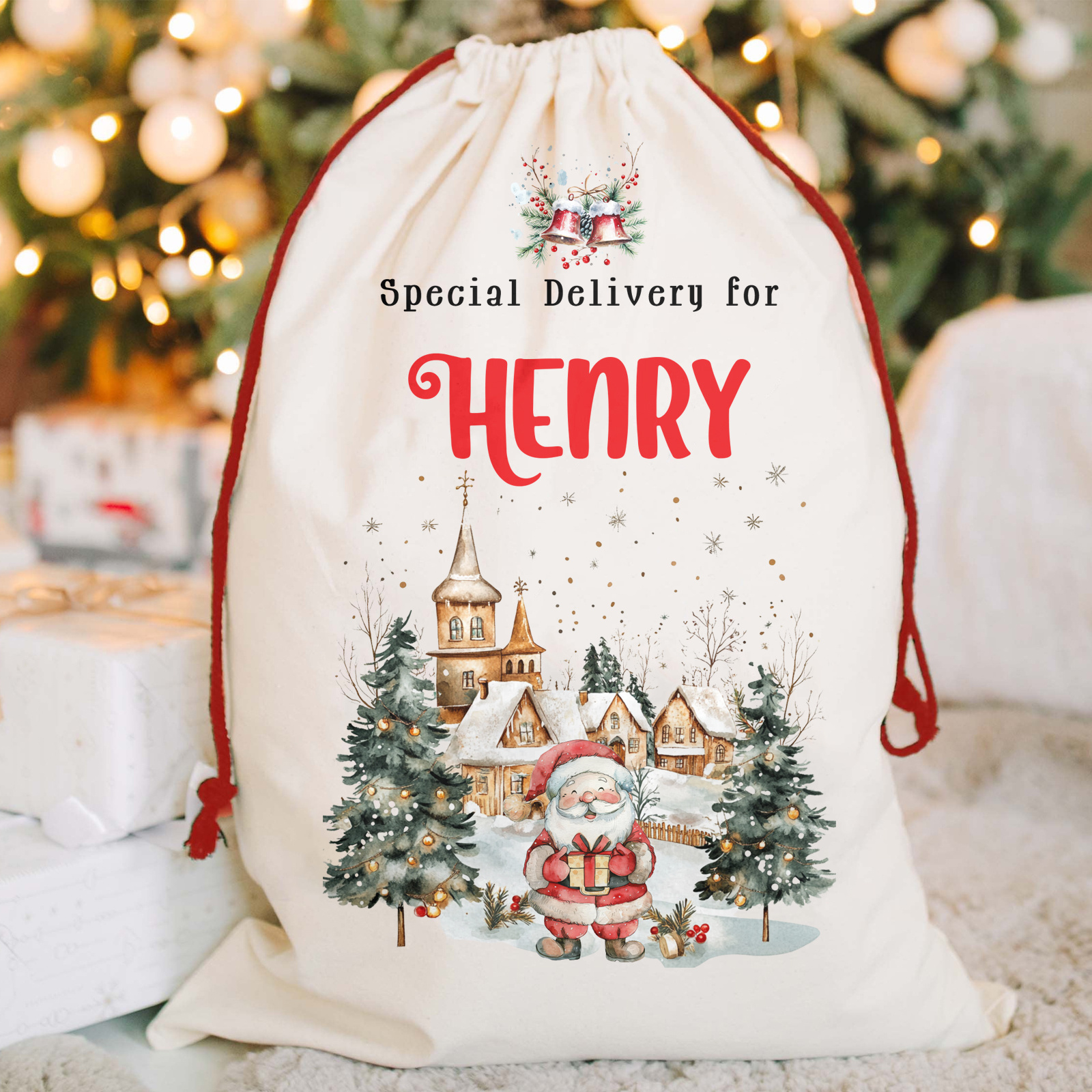 

Custom Name Santa Sack - Personalized Christmas Gift Bag With Design, Holiday Parties & Events, Text Santa Sack, Gift Bags