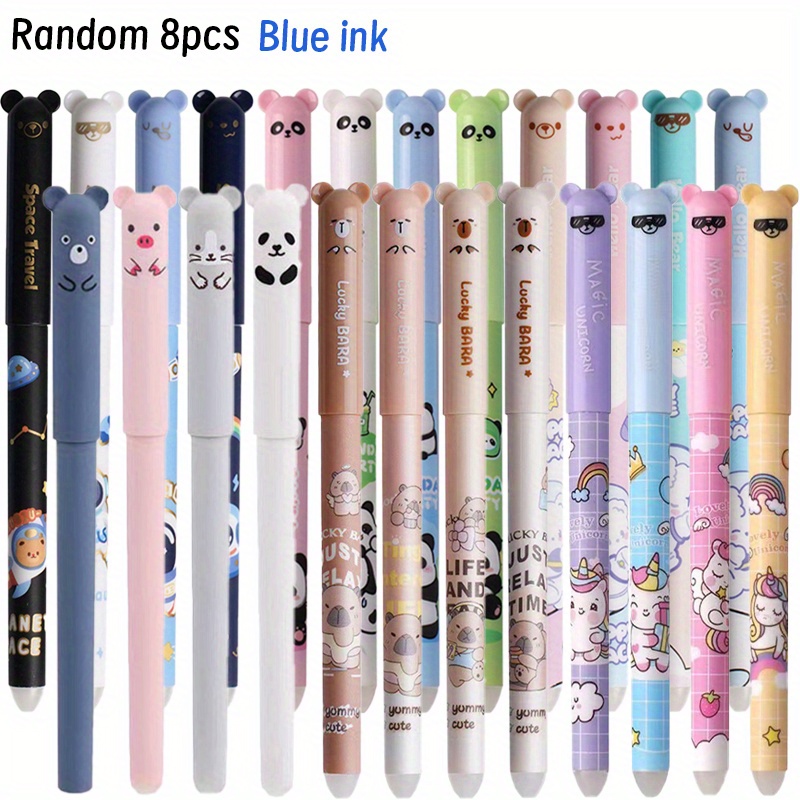 8/16pcs Random Style Kawaii Pig Mouse Erasable Gel Pen Blue Set School Office Supplies Stationery Gift 0.5mm