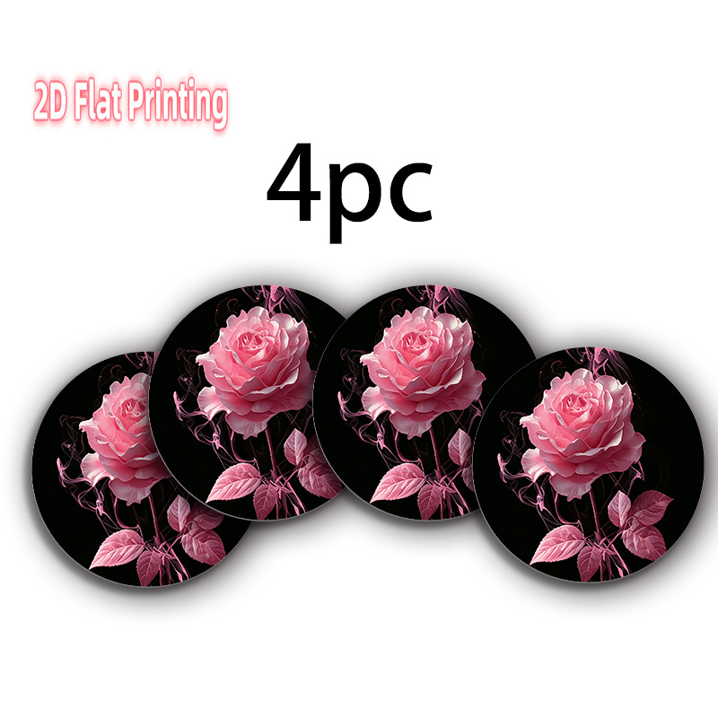 TEMU 2d Flat 4-pc 6-pc Round Placemat Artistic Rose Pink - Polyester Fibers, 2d Flat Printing, Suitable For Elegant Dining, Gatherings, Special Party
