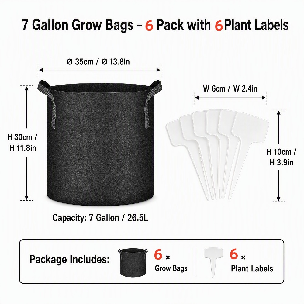 TEMU 7-gallon 6/12/20pcs Plant Grow Bags Set, 300g Thickened Non-woven Fabric With Durable Handles, Includes Reusable Sorting Labels - Vegetable