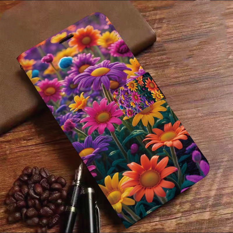 TEMU Flower Leather,flip Wallet Phone Case With Card Slots And Magnetic Wrist Strap, Stand Function - Protective Case For Iphone 16/ 15/ 14/ 13/ 12/