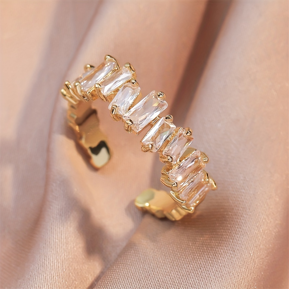 E-shop Goldener, silberner Kupfer für Damen | Verstellbarer, eingelegter Rechteck-Cubic-Synthetic-Zirkonia-Ring | Einfaches Design, geeignet für und