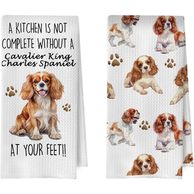 TEMU 2pcs 18x26 Inch King Charles Spaniel Kitchen Towels Funny King Charles Gifts Decorative Dish Towels, Dog Lovers Mom Gifts Hand Tea Towel