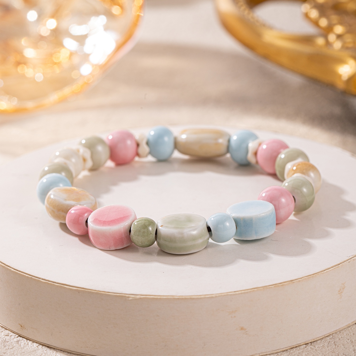 Dopamine Macaron Colorful Ceramic Beaded Bracelet, Trendy