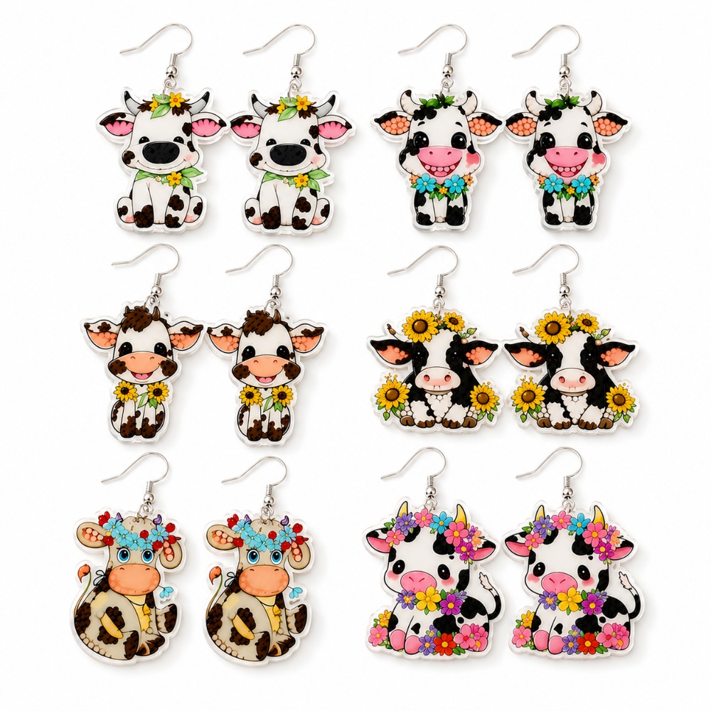 TEMU 6-pair Women's Cute Cartoon Earring Set, Featuring Sunflower/flower/ Print Patterns, Classic And Unique. Suitable For Parties, Celebrations,