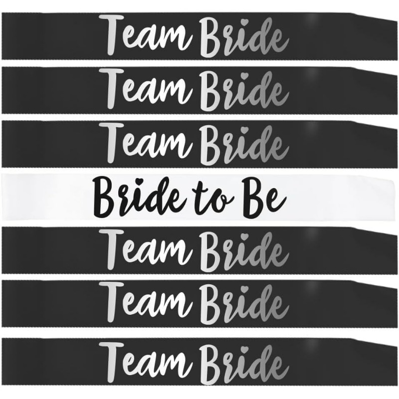 Set Of 7 Team Satin Sashes - Elegant And Party Gifts For Bachelorette Celebrations, Bridal Showers, And (white And Black)