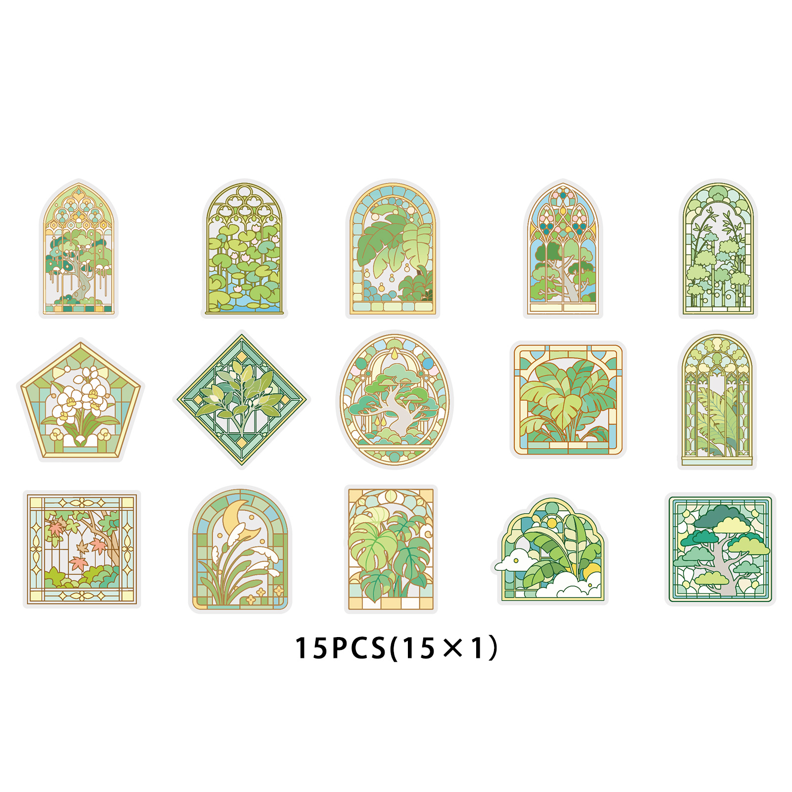 TEMU Etori Life Lot de 15 autocollants PET pour fenêtre de jardin Kusakida, motif de plantes à bordure dorée, idéal pour albums de scrapbooking,