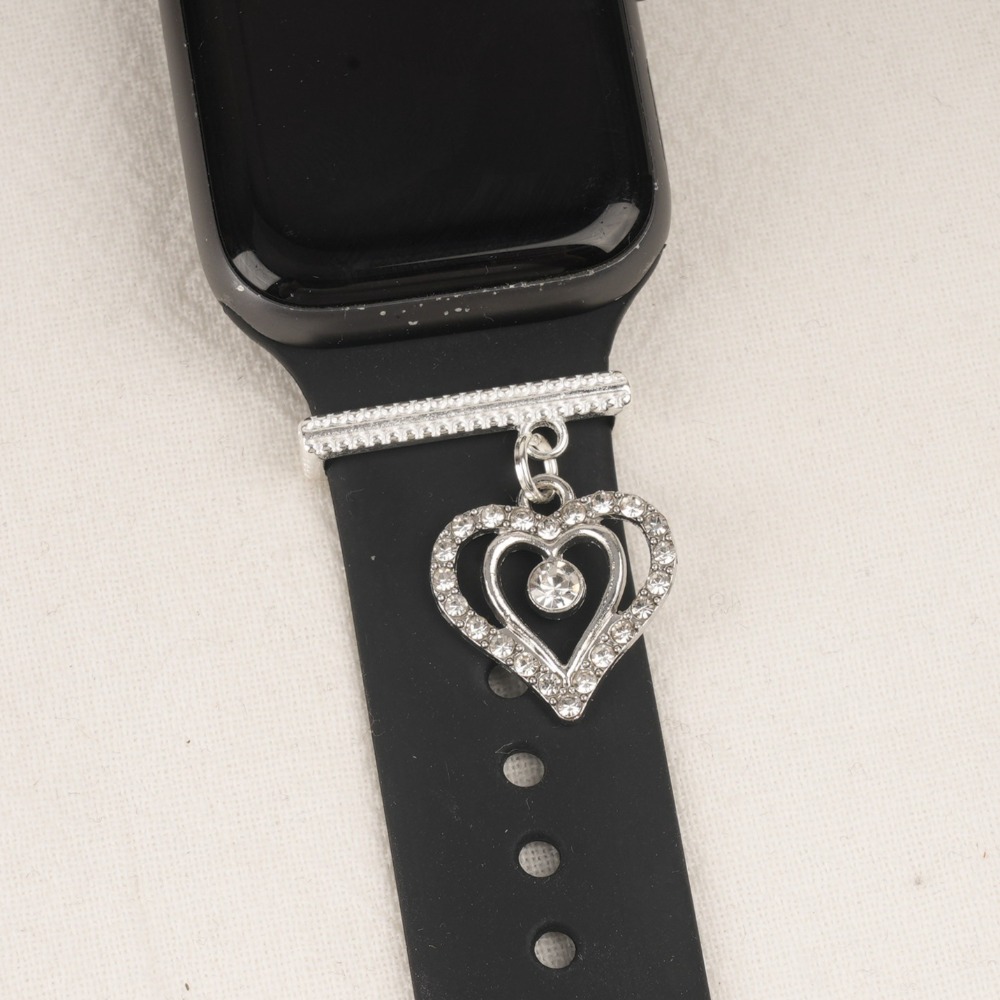 1pc Rhinestone Heart Watch Charm, Diamond-encrusted Hollow Heart Decorative Ring For Watch, Fashionable Wristband Jewelry For All Series