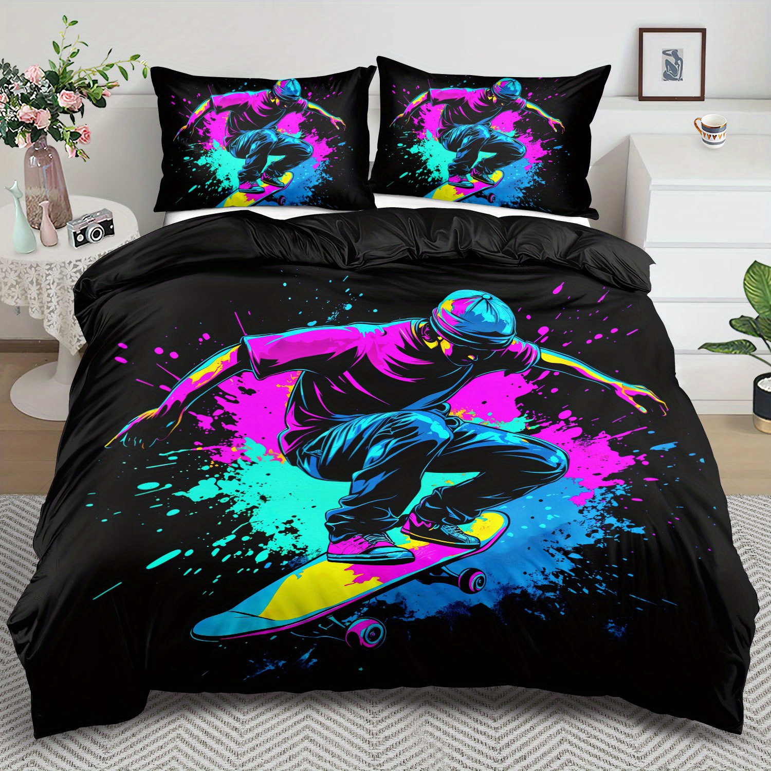 

Theme Set - 2/3pcs, , Comfortable And , Theme Printed Bedding Set, Tie-dye Printed Set, 100% Washable, Suitable , Suitable For Bedroom Or Including 1 + 1 Pillowcases, Does Not