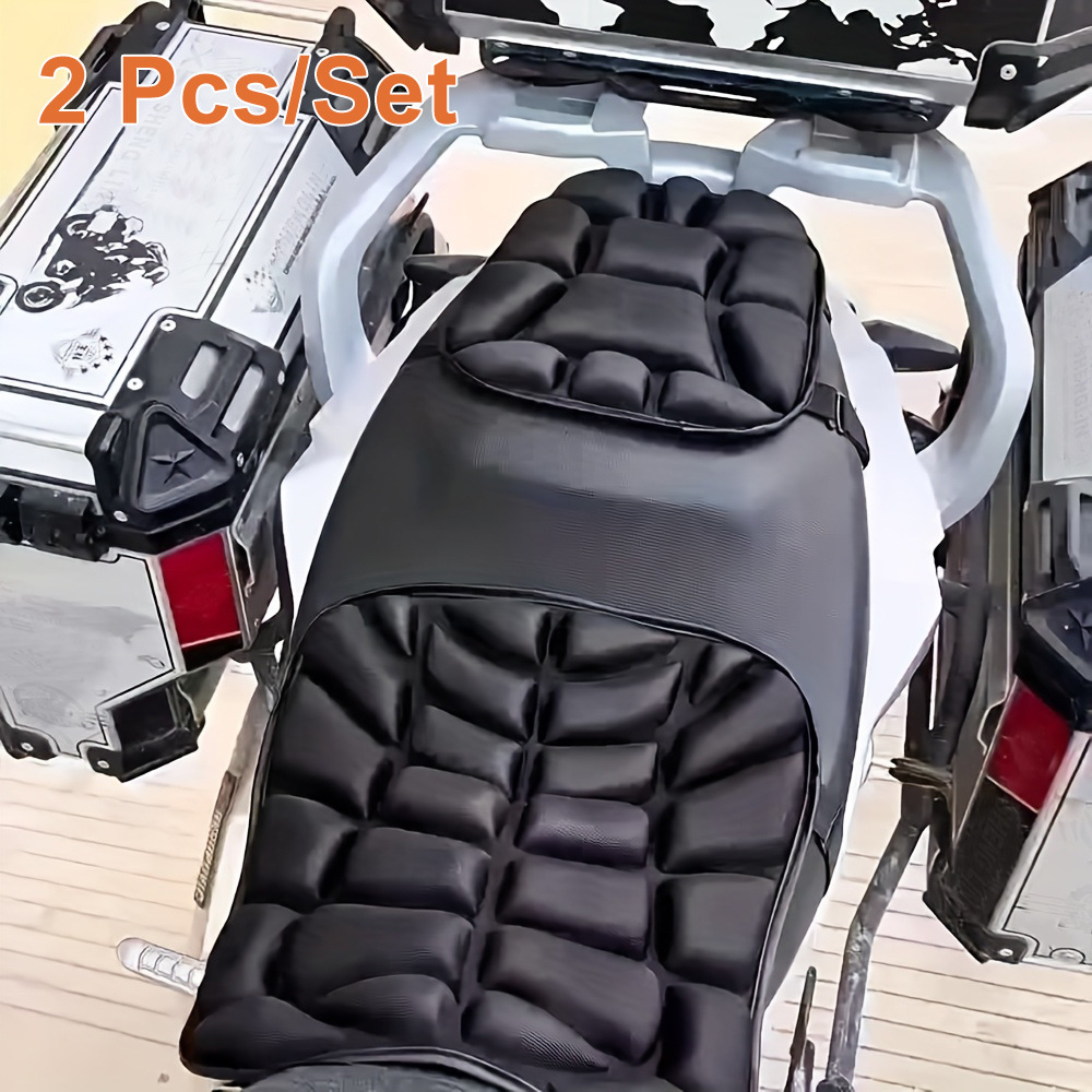 TEMU 2pcs Motorcycle Seat Cushion Set - -absorbing And Breathable Design, Suitable For Long Distance Travel And Commuting, , Comfortable And