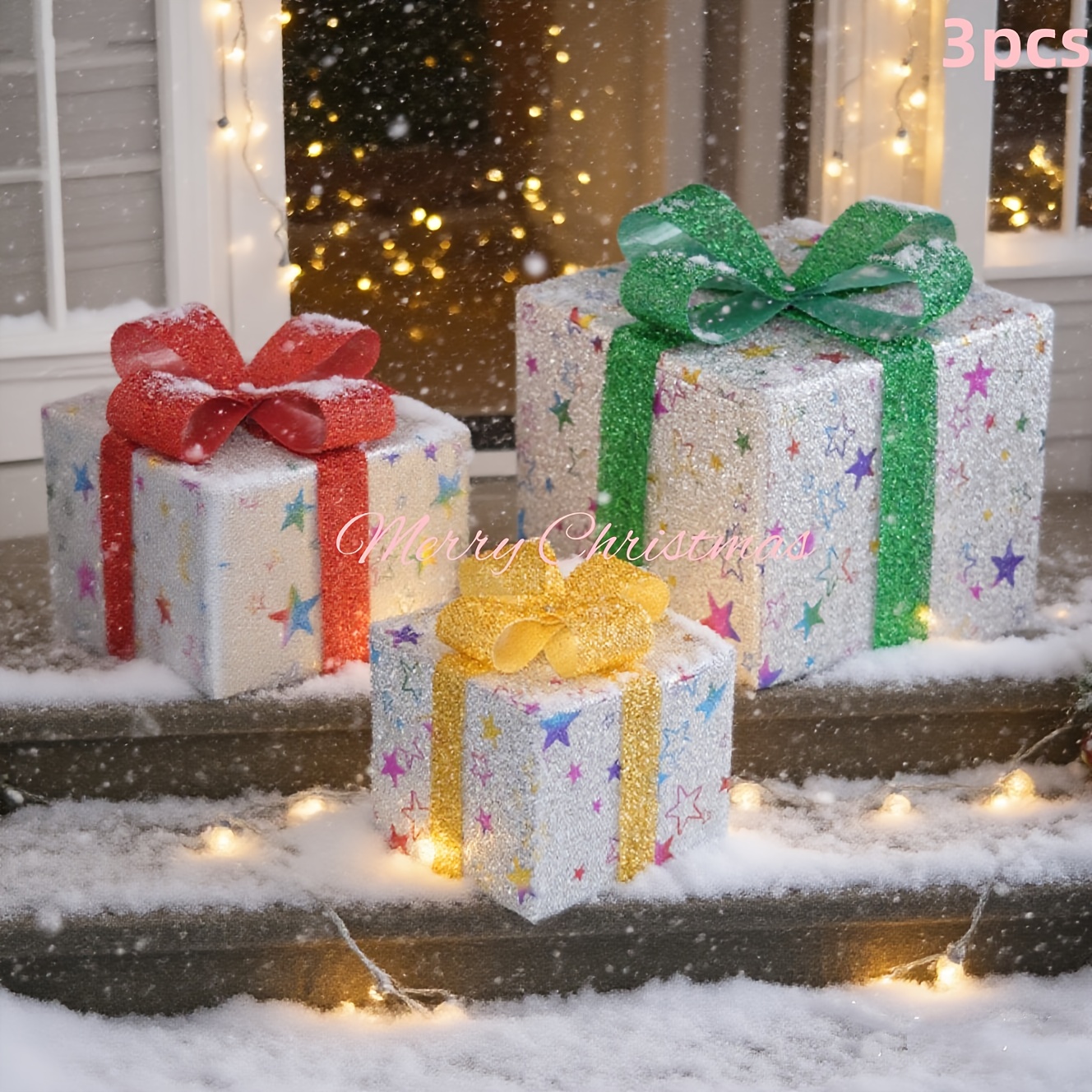 TEMU 3 Sizes Of Christmas Gift Box Decorative Lights, Large Stage Scene Decoration, Bow Tie, 60 Led Bead Luminous Gift Box, Suitable For Weddings,