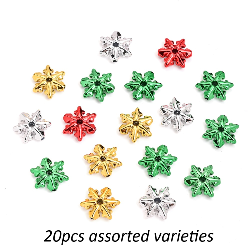 TEMU 20pcs 14x14mm Christmas Coated Snowflake Beads And Bead Assortment, Random Colors Electroplated Acrylic Spacer Beads Ideal For Jewelry Making,