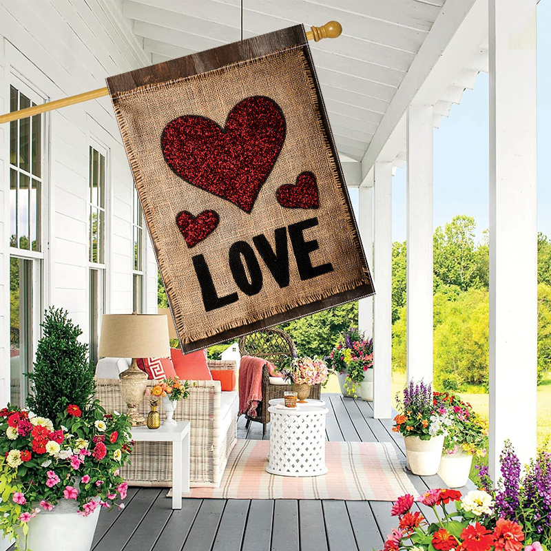 

1pc Rustic Valentine's Day Garden Flag - 28x40 Inch Double-sided, Polyester With Red Heart & "love" Design, Outdoor Yard & Lawn Decoration, Claw Seal, Decorative Flag