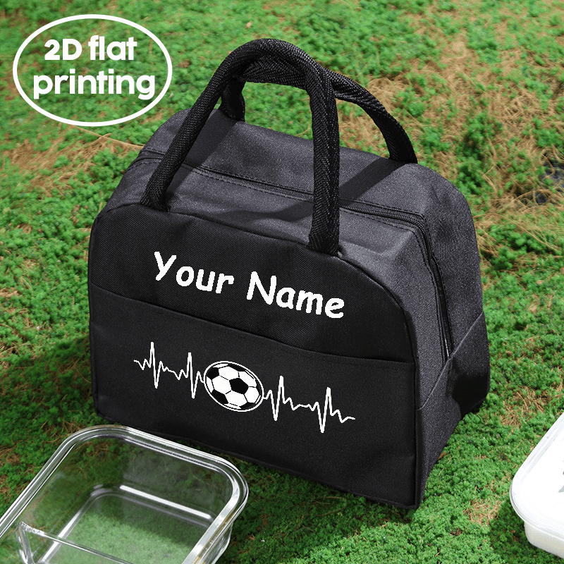 TEMU Customizable Names Or Words. A Football Suitable Insulated Lunch Bag- Mini Football Print Zipper-style Insulated Handbag, Suitable For Carrying