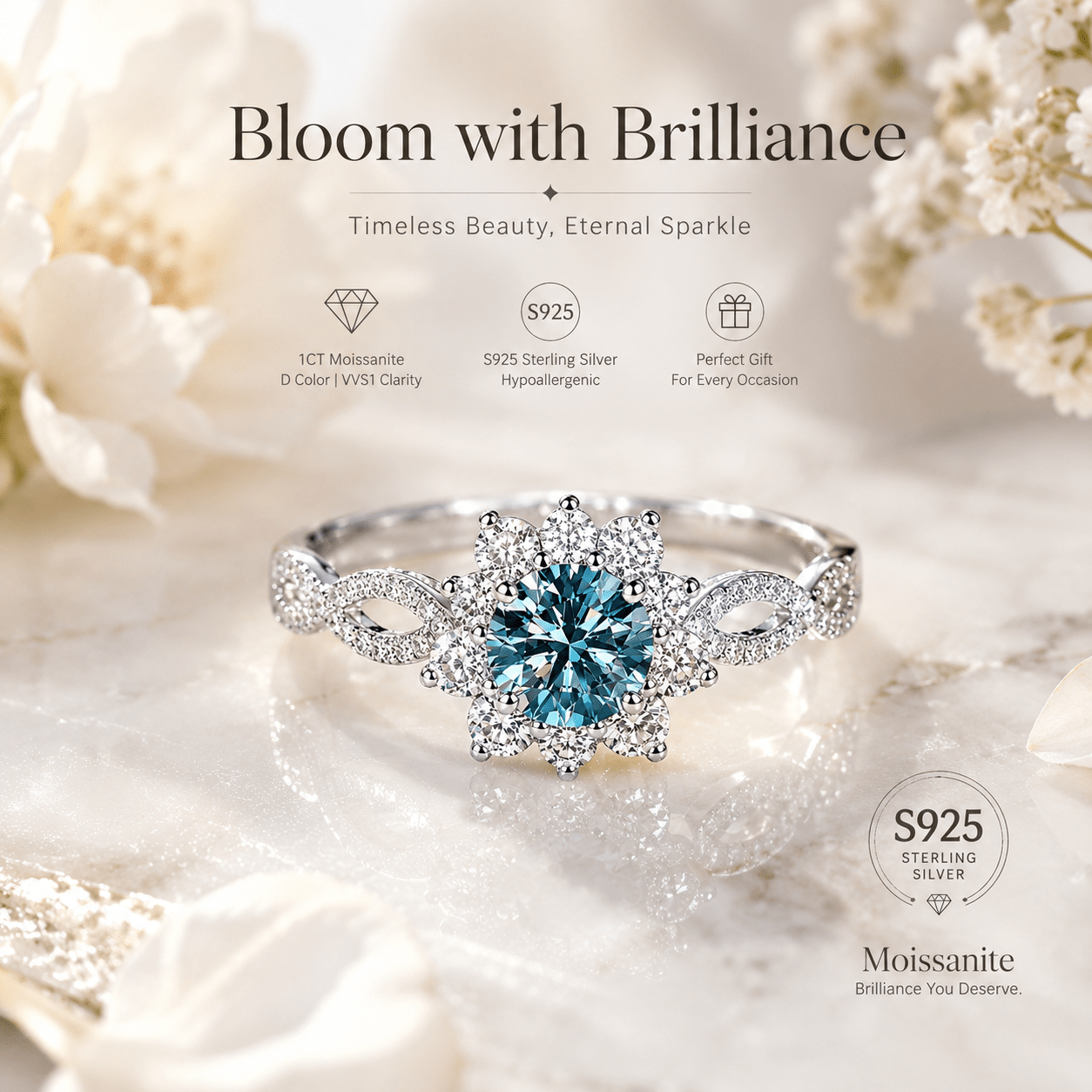 TEMU Bague en argent sterling S925 avec moissanite de 1 carat, bague de fiançailles de haute qualité, et pour femmes, cadeau spécial et pour elle