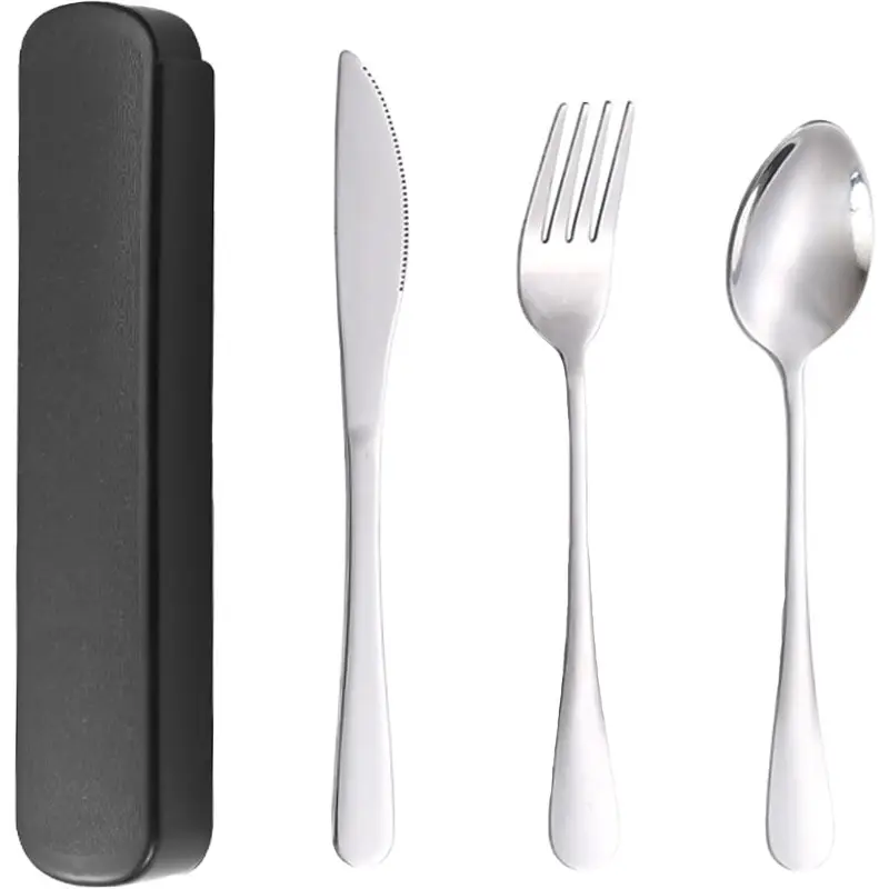 camping cutlery set with portable case stainless steel flatware camping utensil set food grade knife silverware for outdoor travel picnic lunch box black Product details 0