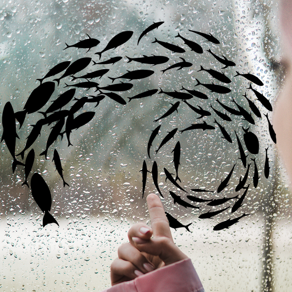 1 Minimalist Swarm Silhouette Sticker Featuring An Abstract Aquatic Design, Ideal For Enhancing A Stylish, In Contemporary And Nature-themed Decor Areas