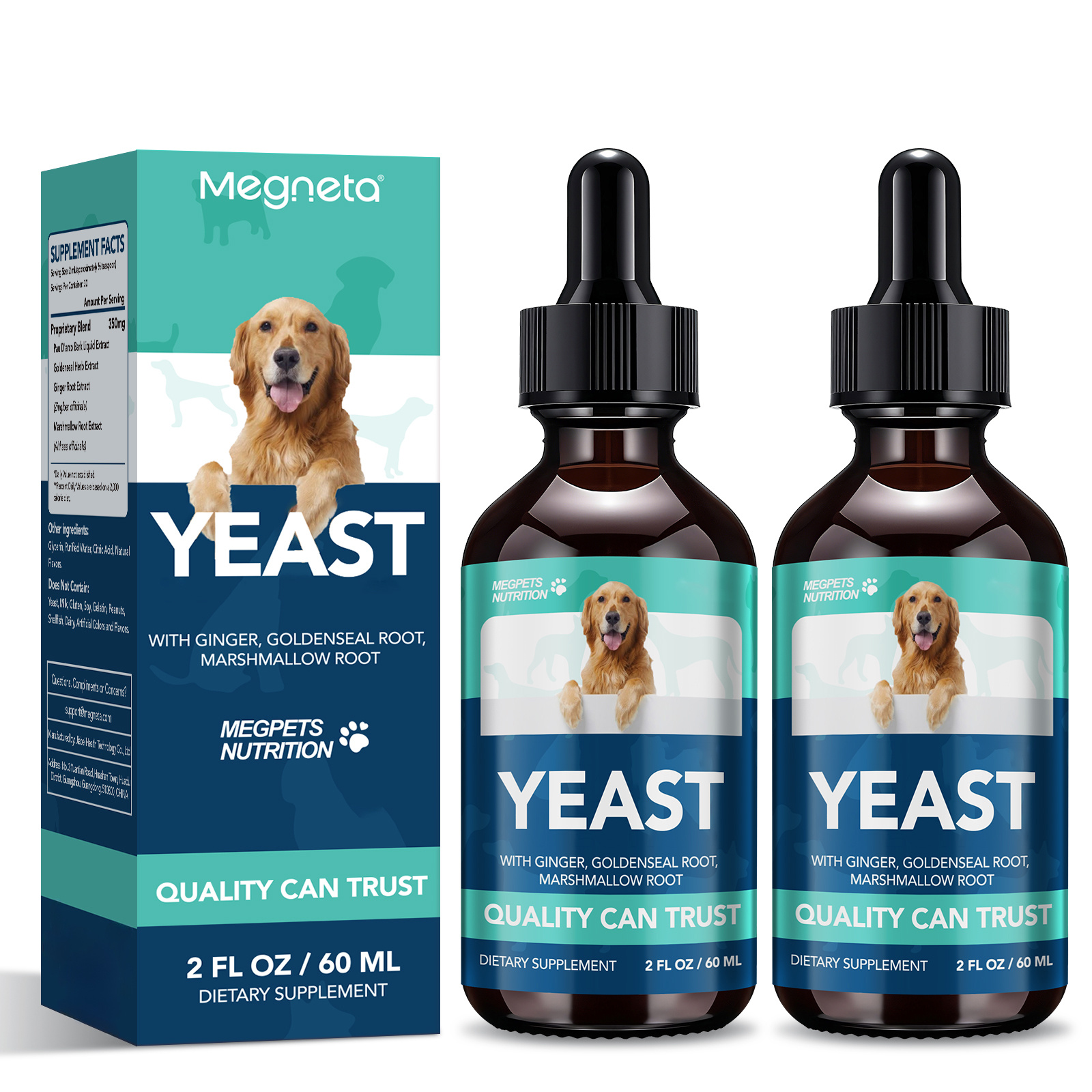 (2pcs) Probiotic Drops For Pets - Promotes Skin And Coat Wellness, Calming Effect - 's Yeast And Herbs - Convenient Daily , 60ml