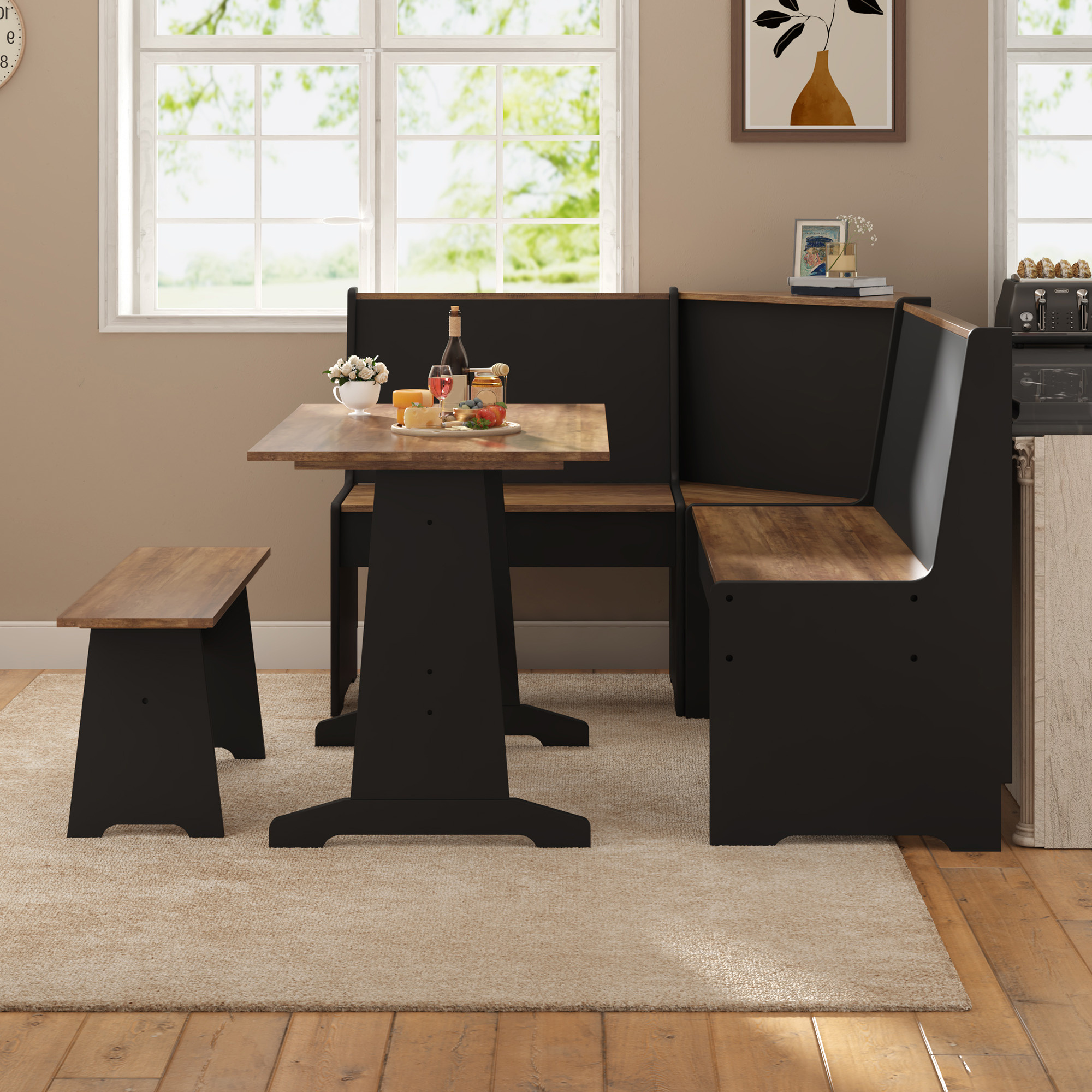 TEMU 3pcs L-shaped Corner Bench & Dining Table Set With Hidden Storage - Space-saving Kitchen Table Suitable For Small Spaces, Room, , Assembly,
