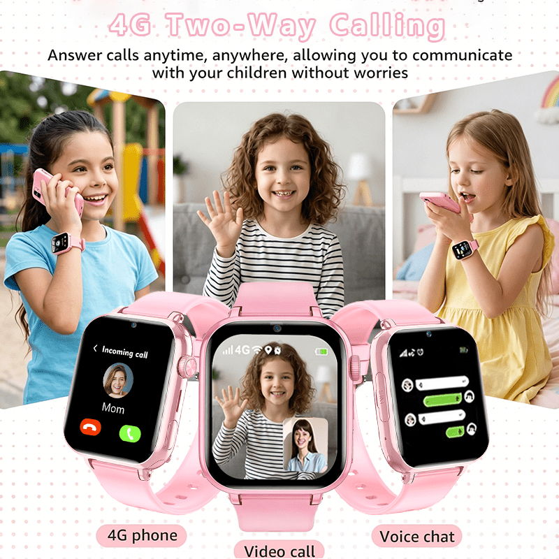 Kids Smartwatch, 4G Smartwatch met Telefoongesprek & GPS, Wifi Video Bellen Voice Messenger, SOS Alarm, Dagelijkse Activiteit Tracker, Wekker, School Lock Mode, Interactieve Games, Kerstcadeau voor Meisjes Jongens