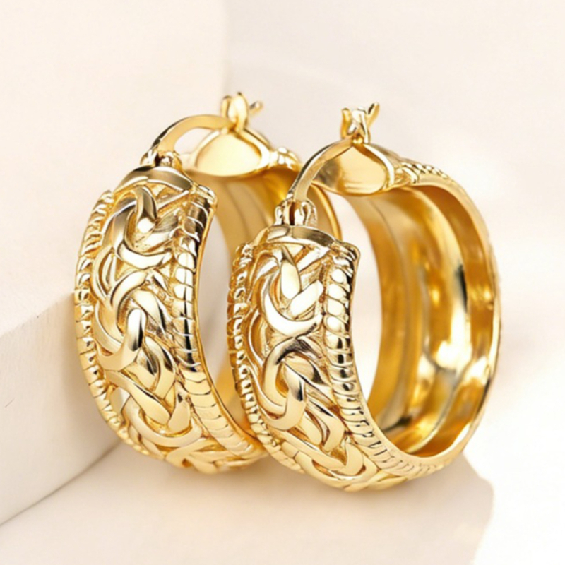 TEMU Luxurious Personality Carved Pattern Wide Earrings For Women Carnival Party Wearing Vintage Jewelry Exquisite Gift