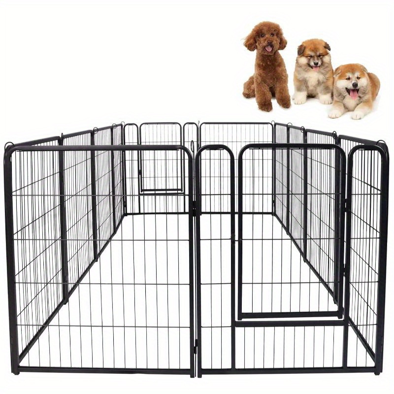 E-shop 80x80cm Hundekennel-Set Freilaufgehege Hundezaun Welpenlauf mit Türen & Bodenankern Faltbarer Tierkinderwagen Welpenzaun Tragbares