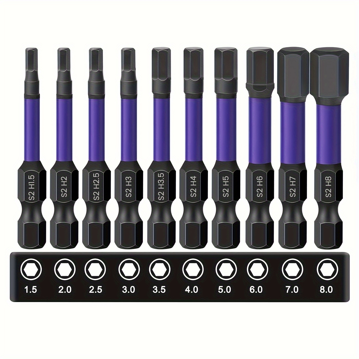 TEMU Set Of 10 Magnetic Hex Drill Bits, Featuring A 1/4 Hex Shank Made From, In Metric Sizes H1.5 To H8.0, Designed For Durability And Ease Of Use In