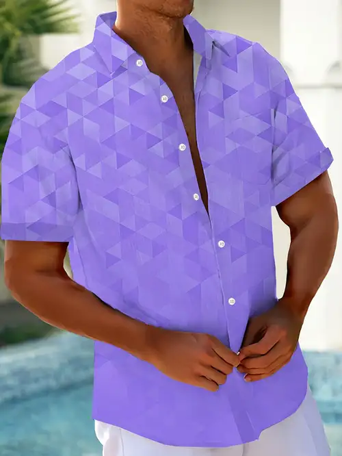 High Quality, Gradient Geometric Color Block Print *'s Button Pocket Short Sleeve Shirt, Casual Wear, Daily Wear Style * Nostalgic Style, Machine Washable Lightweight Fabric, Fashion Print Top, Trendy ... High Quality, Gradient Geometric Color Block Print *'s Button Pocket Short Sleeve Shirt, Casual Wear, Daily Wear Style * Nostalgic Style, Machine Washable Lightweight Fabric, Fashion Print Top, Trendy ...