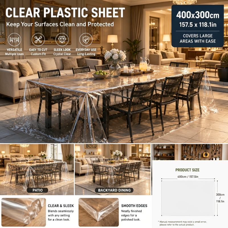 Image of 4x3 Meters Transparent Pe/ Plastic Sheeting Suitable For Outdoor Patio Cover, Covering For Tables, Chairs, Bbq Grills, Backyard Protection, Uv Shielding & Suitable For Tables, Plants, Patio Furniture