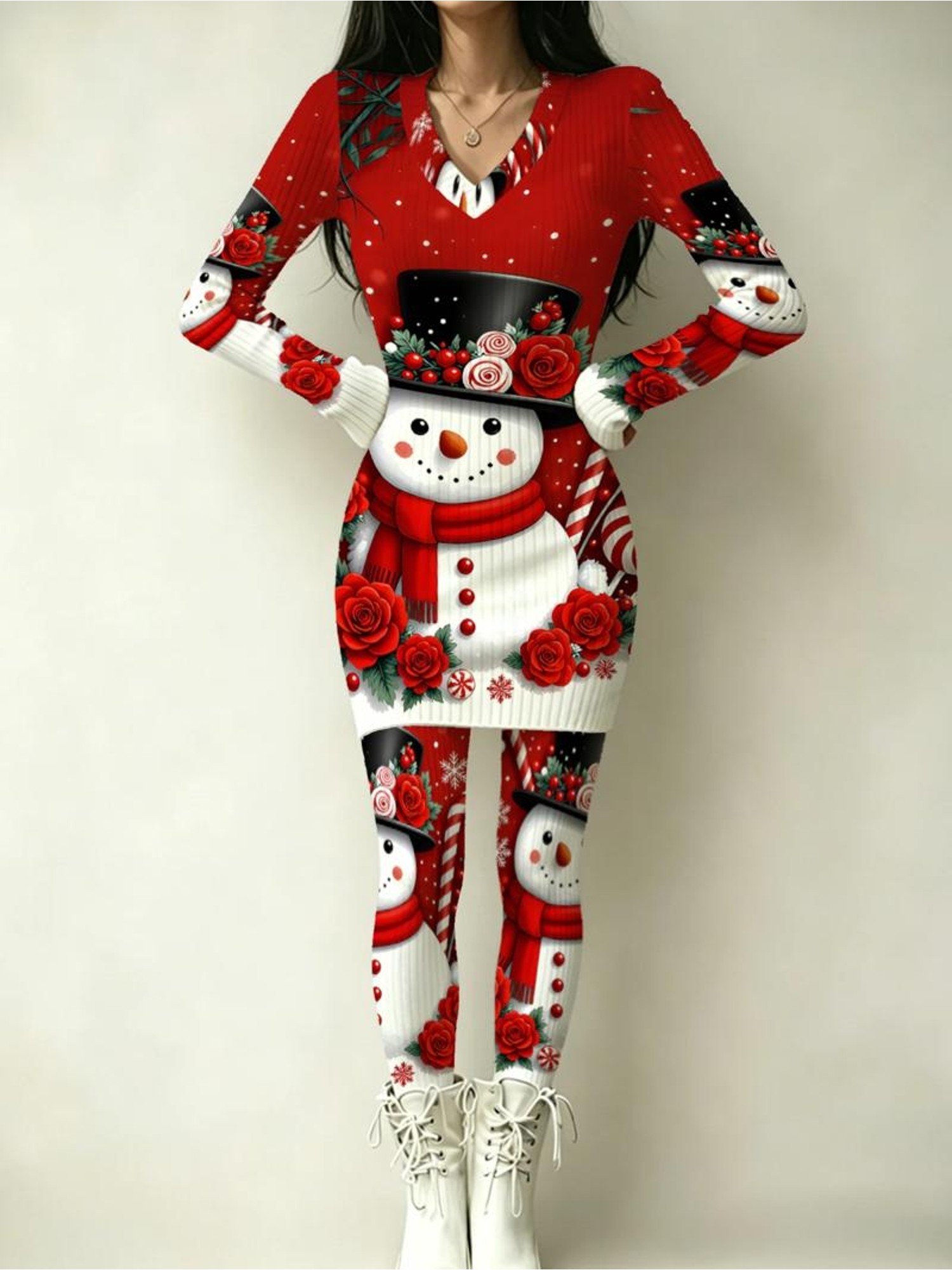 womens christmas snowman themed dress set mixed colors multiple sizes   festive design cozy and   style suitable for holiday parties and daily wear high quality fabric