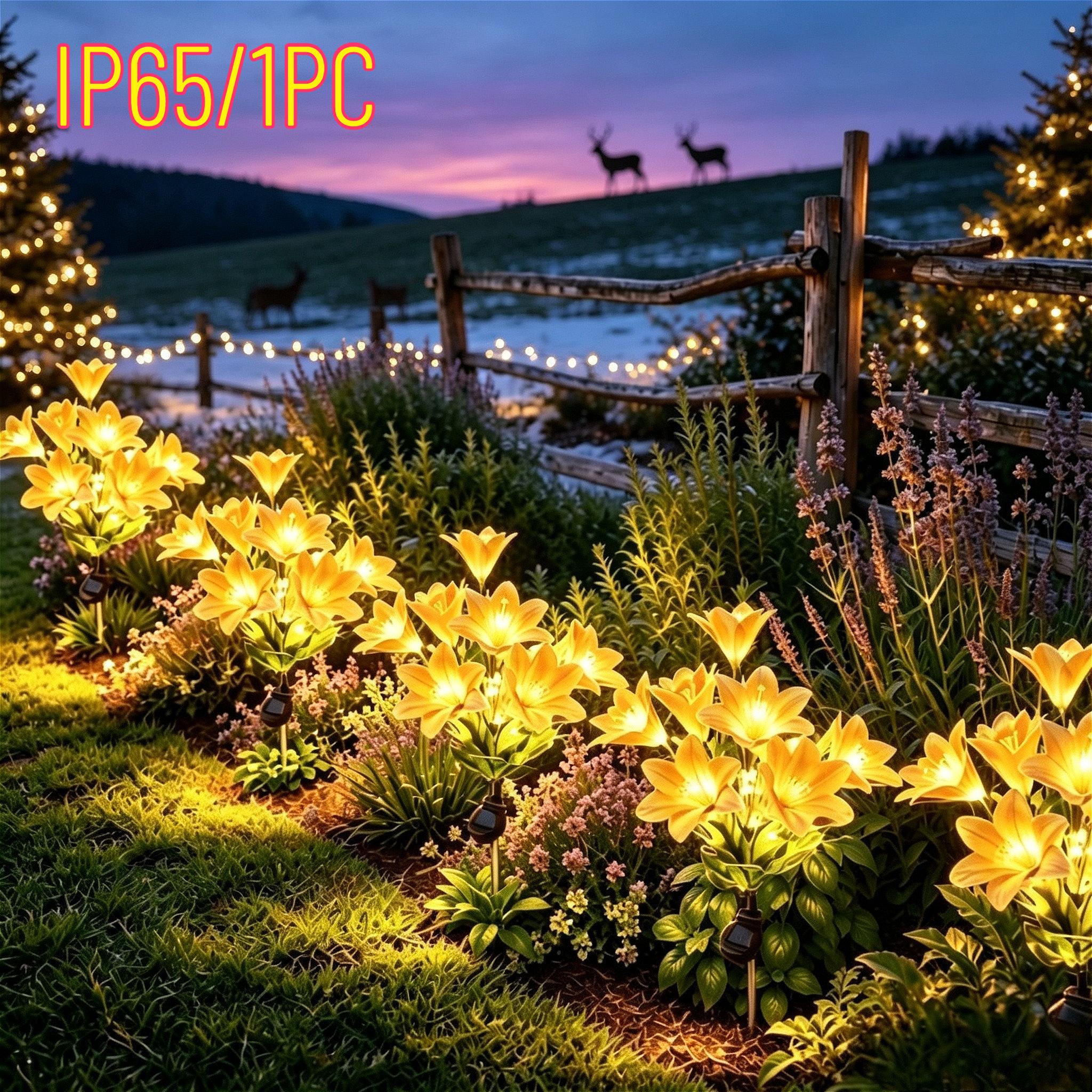 TEMU Solar-powered Yellow Lily Ground Stakes, Each Stake Features 7 Artificial Lily Flowers With A Warm Light Effect. Ideal For Halloween And