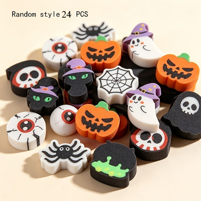 TEMU 24 pezzi adatti per scuola e ufficio - 24 gomme a tema con mini casuali di Halloween, motivi casuali, 0,55 pollici, inclusi pipistrelli,