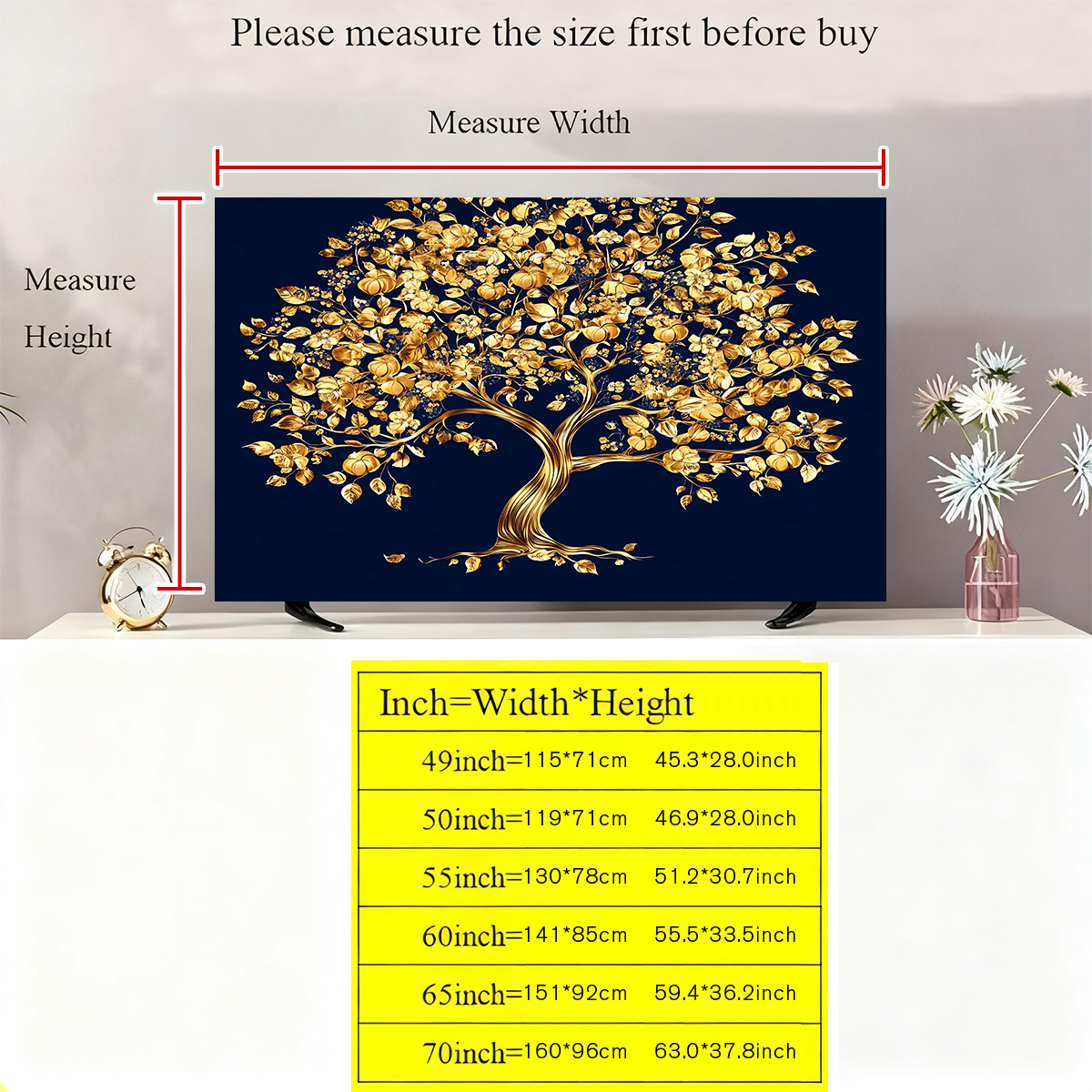 TEMU 1pc Pattern Tv Cover - Elegant Luxury Television Cabinet Cover With Screen Protector, For Flat Panel Tvs (for Flat Panel Tvs, Modern Living Room