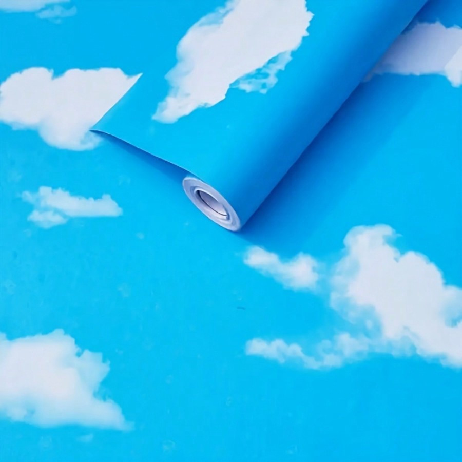 TEMU 1 Roll Sky Self-adhesive Wallpaper Pvc Waterproof Removable Stickers For Ceiling, Kitchen Cabinet, Table, Furniture Renovation, Bedroom Wall