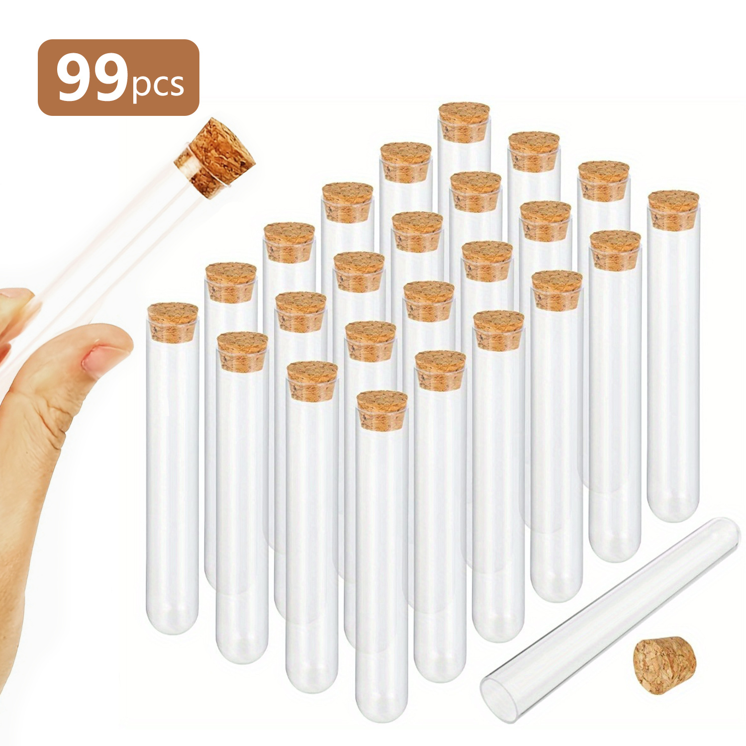 E-shop 99 Stück 10 ml Runde Transparente Kunststoff-Reagenzgläser mit Korkstopfen, Ideal zum Aufbewahren von Samen, Flüssigkeiten, Süßigkeiten,