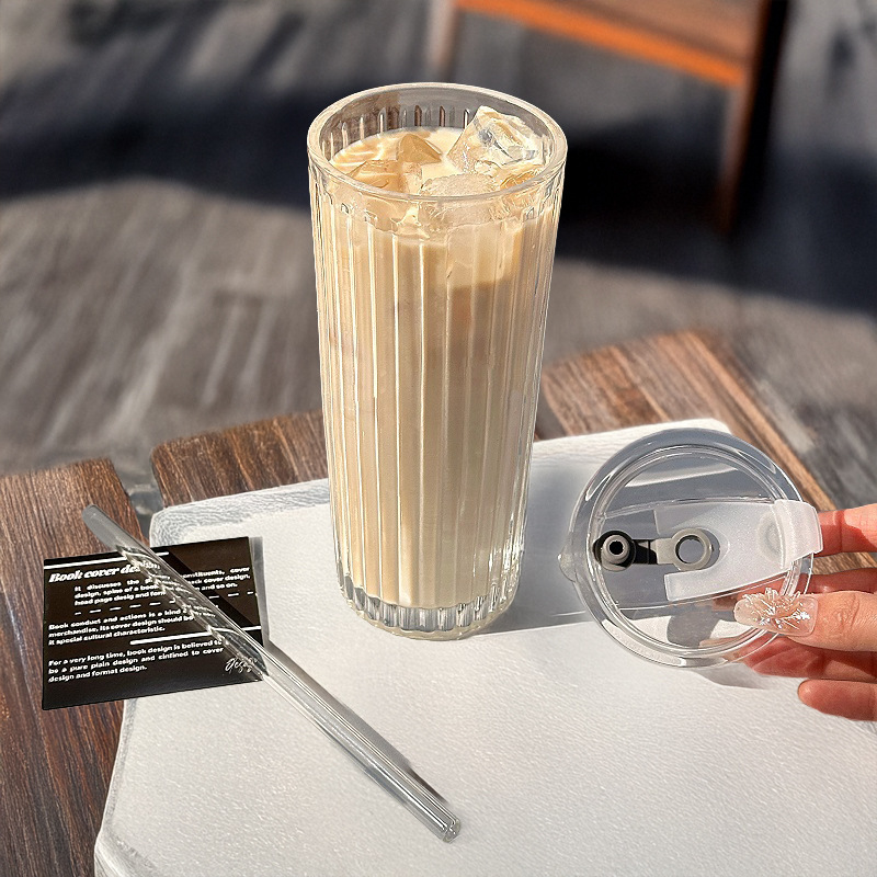 large capacity clear   cup with lid built in straw elegant modern tumbler for iced americanos home office or gifts durable glass construction spill proof design for hot cold beverages office drinkware contemporary drinkware premium drink container reusable drinkware gift   Product details 3