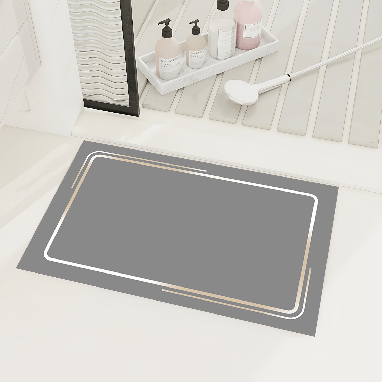 1pc non slip diatomaceous earth mat rectangular anti slip rubber mat with black border 1000g m absorbent machine washable ideal for bathroom   bathroom mat rectangular mat durable mat bathroom floor mat Product details 3