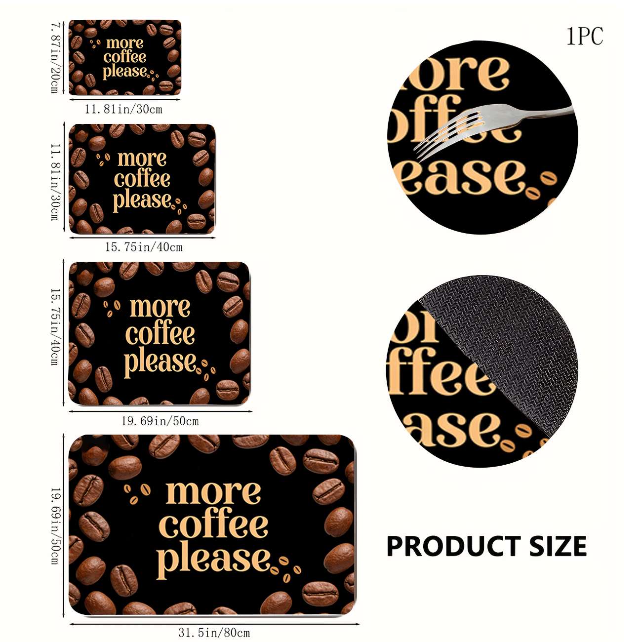 TEMU 1pc Non-slip Quick-dry Kitchen Mat Suitable For Coffee Bars, Vintage Coffee Bean Design Absorbent Dish Drying Mat With Non-slip Base & Quick-dry