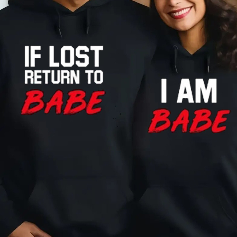 

Funny ', Return To ' Matching Hoodies For Couples - Cozy Polyester Sweatshirts With Geometric Patterns, Christmas & Casual Wear