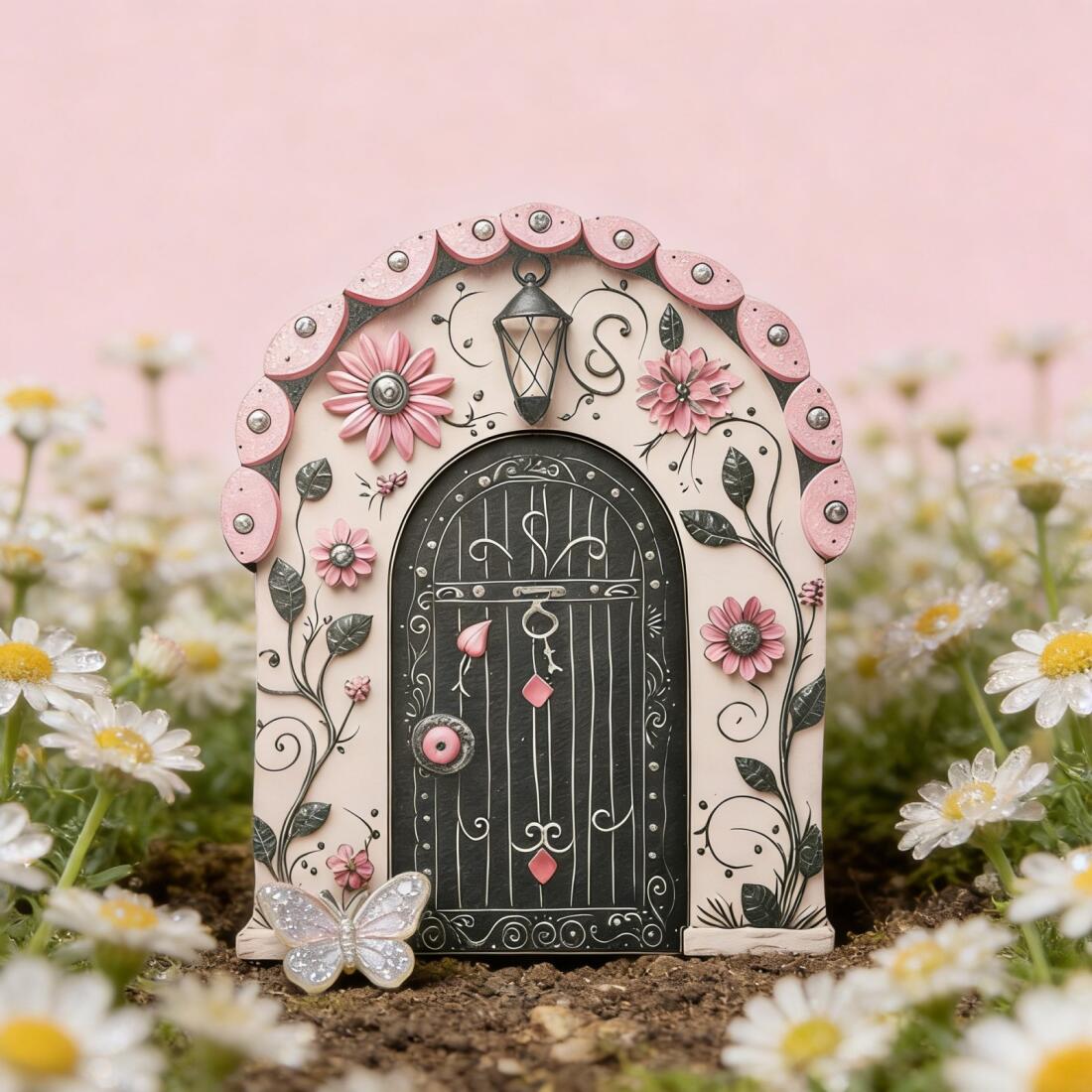 TEMU Ornamento in legno a forma di porta fatata, con accenti e una forma di porta arrotondata, progettato appositamente per giardini in miniatura e