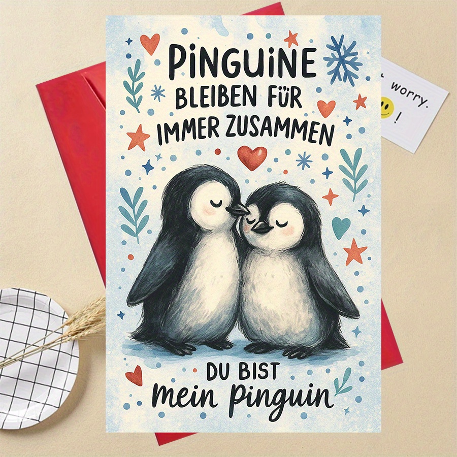 E-shop Eine bezaubernde Grußkarte mit Pinguin-Motiv, ideal für Paare, um Jubiläen, Valentinstag oder ewige Liebe und Zuneigung in einer wohltuenden