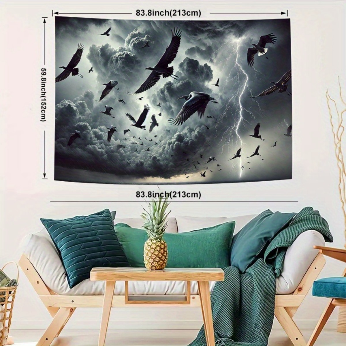 Large Fabric Wall Tapestry Storm Birds Thunderclouds Lightning_voghion.com