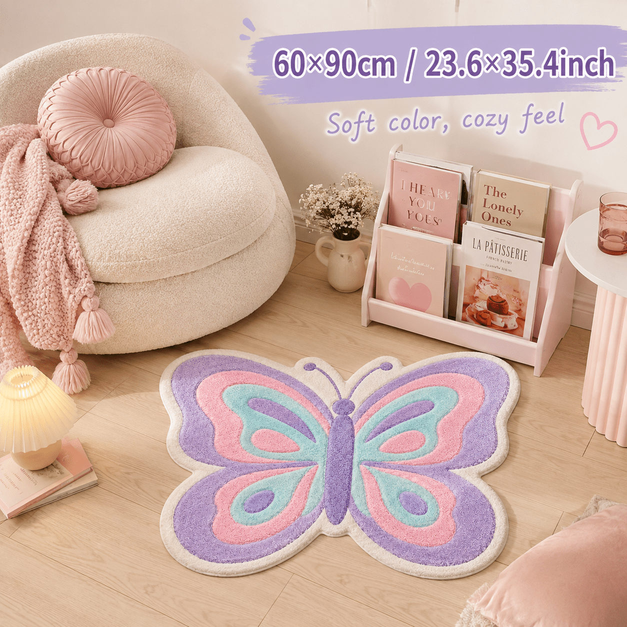 TEMU 1pc 850g/m² Thick Soft Velvet Floor Mat Suitable For Bedside, Bathroom Rug, Pastel Macaron With Non-slip Backing, Machine Washable