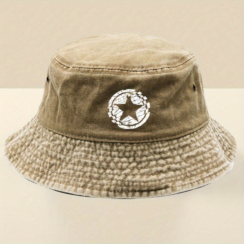 TEMU Adjustable Wide-brimmed Washed Fisherman Hat, Ideal For Outdoor Activities, With White Distressed Pattern, Unisex Outdoor Bucket Hat, For Gifts,