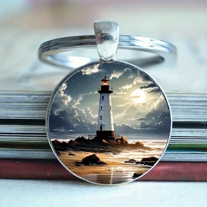 

1pc Lighthouse Scenery Key Chain, Seaside Sunrise Key Ring, Perfect Gift For