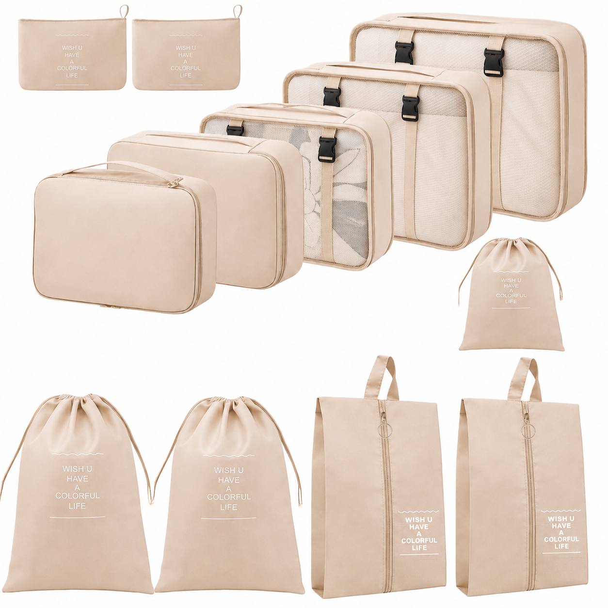 TEMU 12pcs/set Of Travel Storage Bags, Packaging Cubes, Luggage Organization Storage Bags, Portable Toiletries, Laundry And Shoe Bag Organizer,
